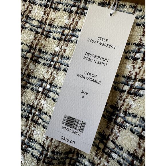 $378 Veronica Beard Roman Skirt Tweed Size 4 NEW Ivory Camel Womens Miniskirt - Picture 8 of 10